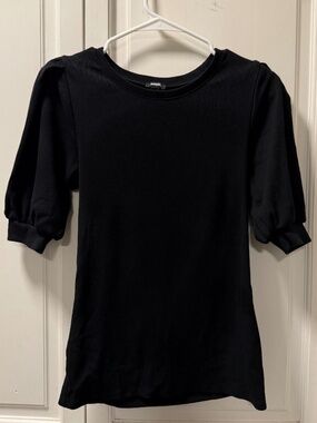 Express Ribbed Puff Sleeve Top Black Size Medium